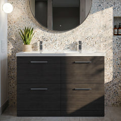 [BFLE633C2] Balterley Level 1200mm Floor Standing 4 Drawer Vanity Unit with Double Basin, Handles & Overflow for Bathroom Storage Gloss White - Silo
