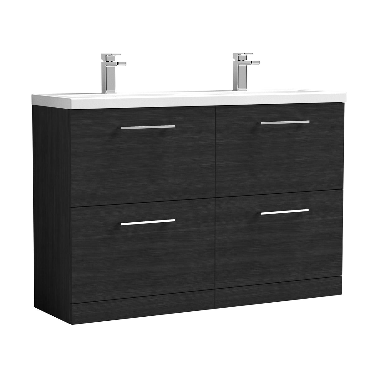 [BFLE633F2] Balterley Level 1200mm Floor Standing 4 Drawer Vanity Unit with Double Basin, Handles & Overflow for Bathroom Storage Gloss White - Cutout