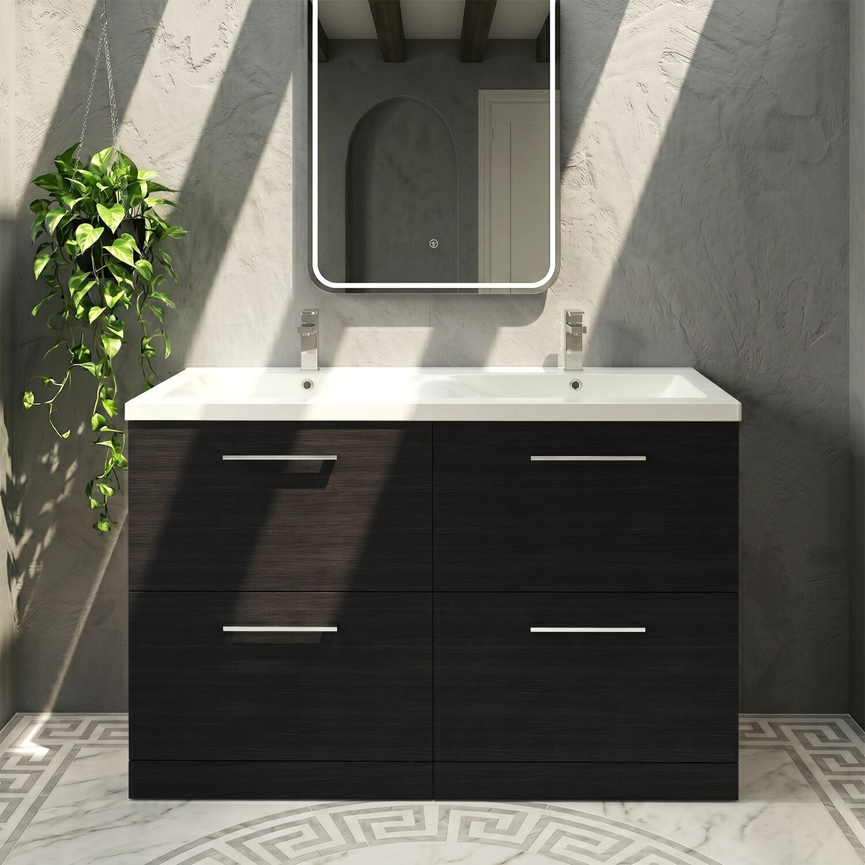 [BFLE633F2] Balterley Level 1200mm Floor Standing 4 Drawer Vanity Unit with Double Basin, Handles & Overflow for Bathroom Storage Gloss White - Silo