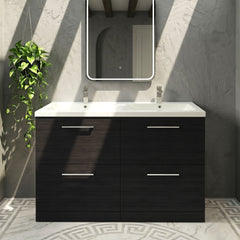 [BFLE633F2] Balterley Level 1200mm Floor Standing 4 Drawer Vanity Unit with Double Basin, Handles & Overflow for Bathroom Storage Gloss White - Silo