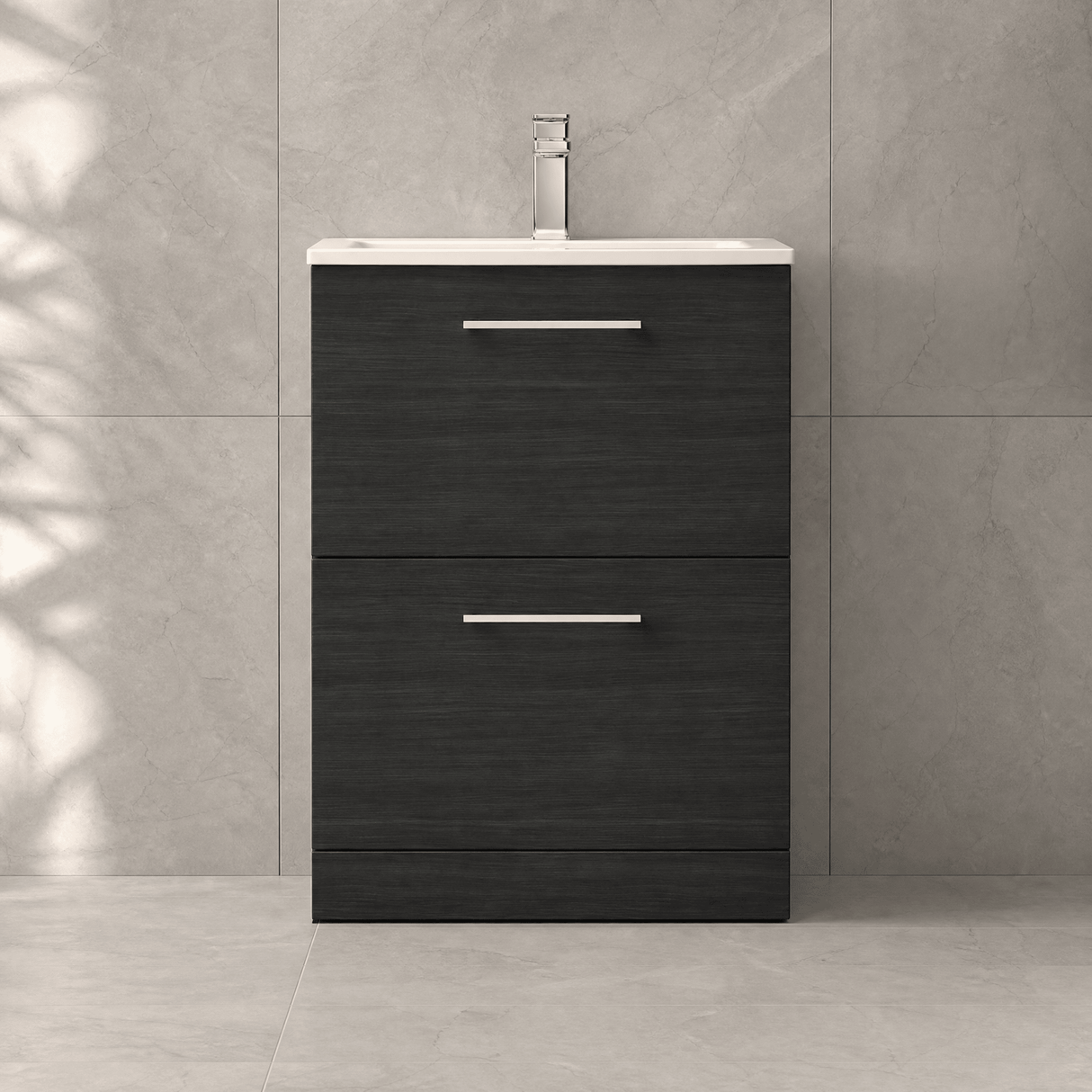 [BFLE633G] Bramshall Contemporary 2 Drawer Floor Standing Vanity Unit, Choice of Size, Colour and Basin - Silo