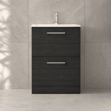 [BFLE633G] Bramshall Contemporary 2 Drawer Floor Standing Vanity Unit, Choice of Size, Colour and Basin - Silo