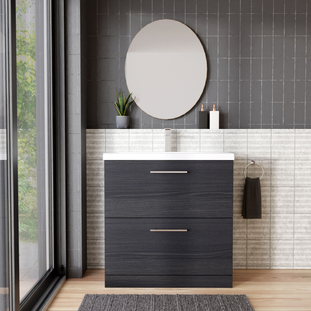 [BFLE635A] Bramshall Contemporary 2 Drawer Floor Standing Vanity Unit, Choice of Size, Colour and Basin
