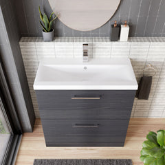 [BFLE635A] Balterley Contemporary Bathroom Floor Standing 2 Soft-Close Drawer Vanity Unit & Mid-Edge Basin, Charcoal Black, 800 mm - Lifestyle 2