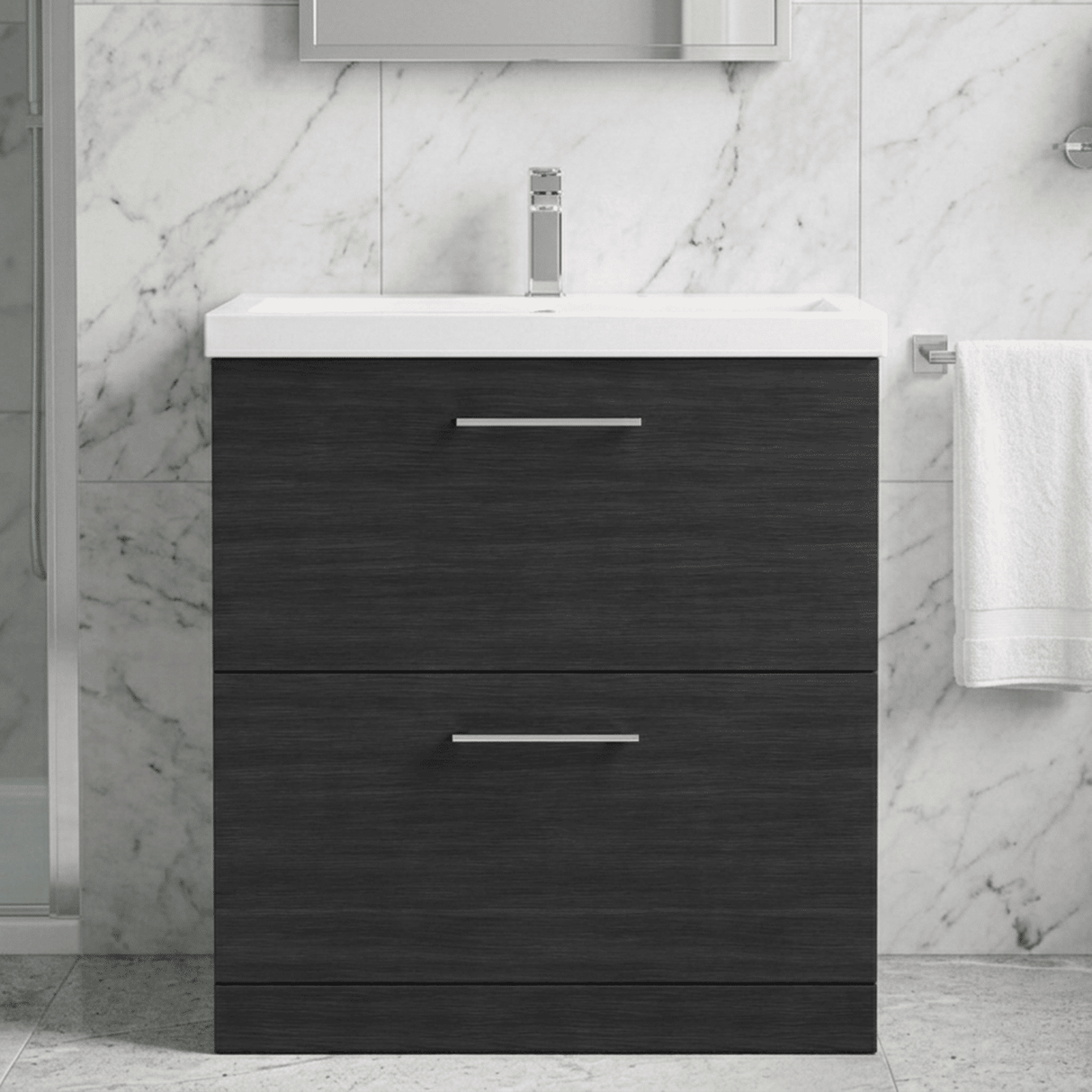 [BFLE635A] Bramshall Contemporary 2 Drawer Floor Standing Vanity Unit, Choice of Size, Colour and Basin - Silo