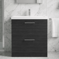 [BFLE635A] Bramshall Contemporary 2 Drawer Floor Standing Vanity Unit, Choice of Size, Colour and Basin - Silo
