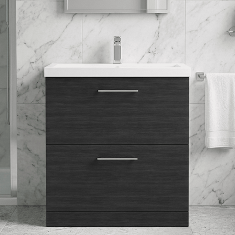 [BFLE635A] Bramshall Contemporary 2 Drawer Floor Standing Vanity Unit, Choice of Size, Colour and Basin - Silo