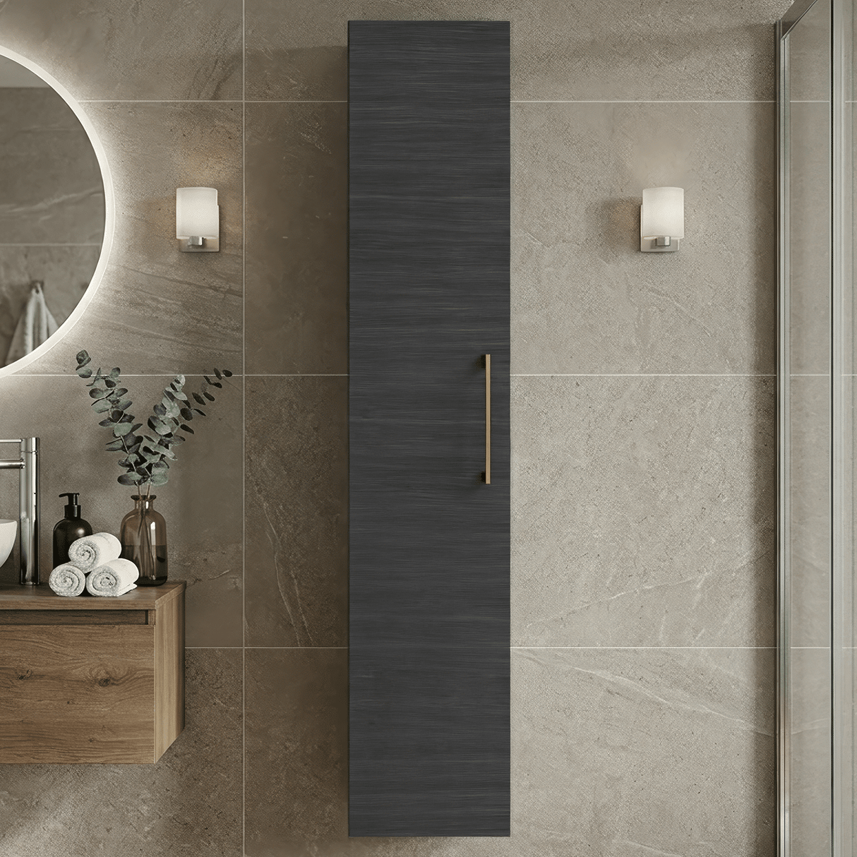 [BFLE661NH017] Bramshall 300mm Wall Hung 1 Door Tall Unit – Choice of Colour and Handle Finish - Silo