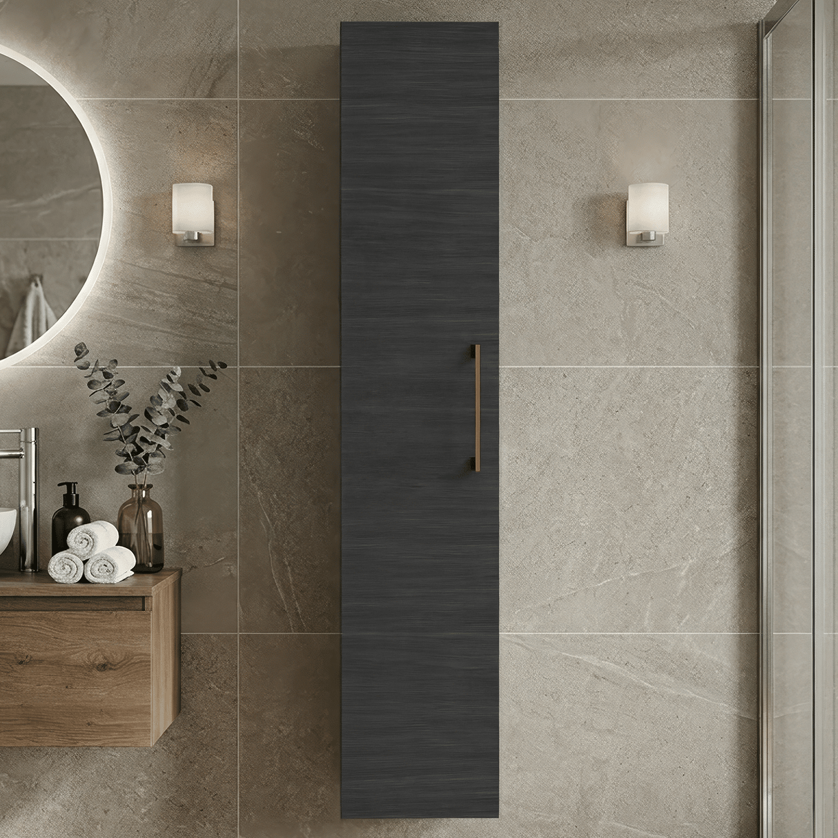[BFLE661NH019] Bramshall 300mm Wall Hung 1 Door Tall Unit – Choice of Colour and Handle Finish - Silo
