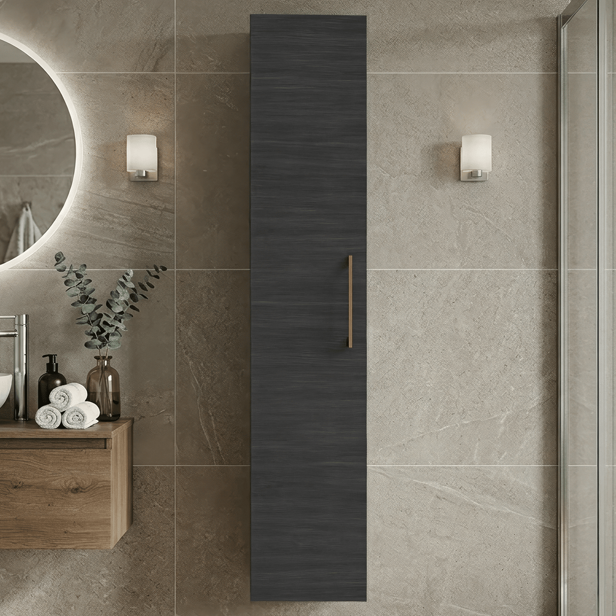 [BFLE661NH1516] Bramshall 300mm Wall Hung 1 Door Tall Unit – Choice of Colour and Handle Finish - Silo