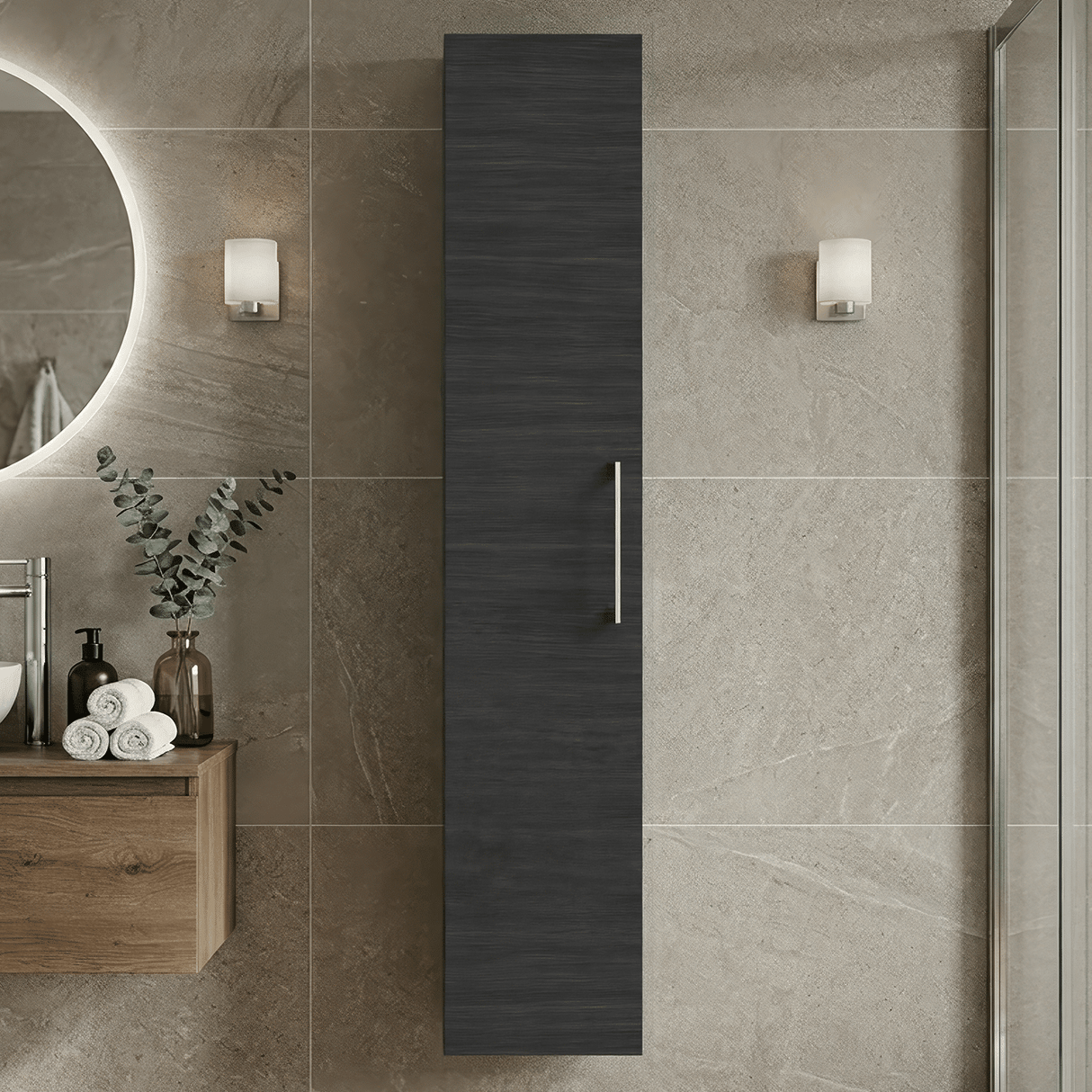 [BFLE661N] Bramshall 300mm Wall Hung 1 Door Tall Unit – Choice of Colour and Handle Finish - Silo
