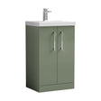 [BFLE801D] Balterley  Contemporary Bathroom 2-Door Floor-Standing Thin-Edge Vanity Unit Basin, Satin Green, 500mm - Cutout