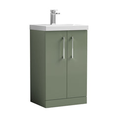 [BFLE801D] Balterley  Contemporary Bathroom 2-Door Floor-Standing Thin-Edge Vanity Unit Basin, Satin Green, 500mm - Cutout
