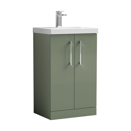 [BFLE801D] Balterley  Contemporary Bathroom 2-Door Floor-Standing Thin-Edge Vanity Unit Basin, Satin Green, 500mm - Cutout