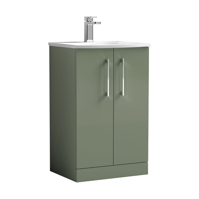 [BFLE801G] Balterley  Modern Bathroom 2 Soft Close Door Floor Standing Vanity Unit & Curved Basin, Satin Green, 500mm - Cutout