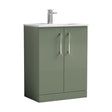 [BFLE803B] Balterley  Contemporary Bathroom 2 Soft Close Door & Minimalist Floor Standing Vanity Unit Basin, Satin Green, 600mm - Cutout