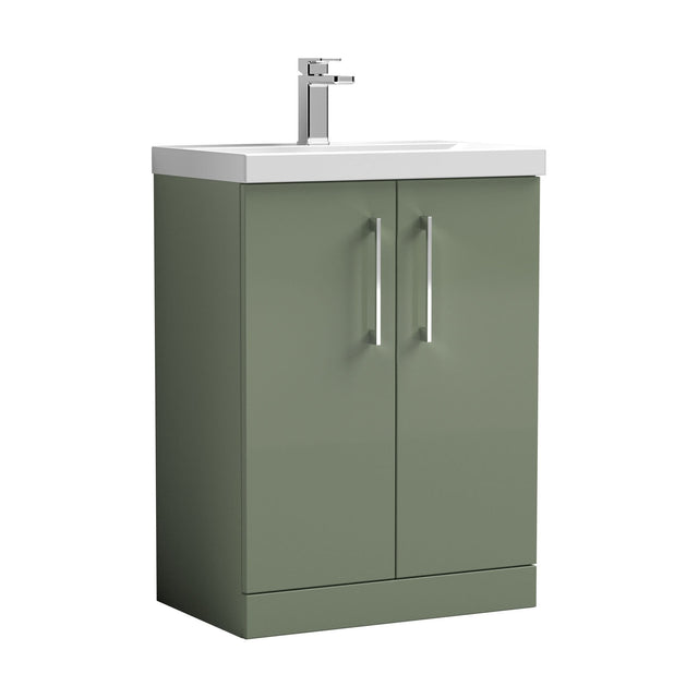 [BFLE803D] Balterley  Contemporary Bathroom 2-Door Floor-Standing Thin-Edge Vanity Unit Basin, Satin Green, 600mm - Cutout