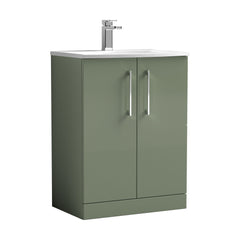 [BFLE803G] Balterley  Modern Bathroom 2 Soft Close Door Floor Standing Vanity Unit & Curved Basin, Satin Green, 600mm - Cutout