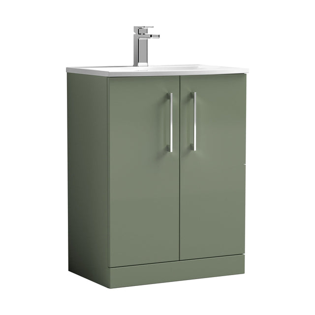 [BFLE803G] Balterley  Modern Bathroom 2 Soft Close Door Floor Standing Vanity Unit & Curved Basin, Satin Green, 600mm - Cutout