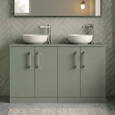 [BFLE803W2] Balterley Level Modern Bathroom 2 Door Floor Standing Vanity Unit with Worktop & D Shape Handles, Satin Green, 1205 mm - Silo