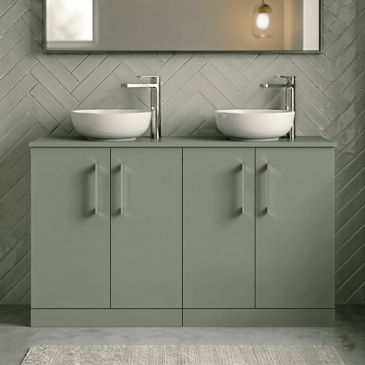 [BFLE803W2] Bramshall Contemporary 4 Door Floor Standing Vanity Unit with Worktop, 1200mm, Choice of Colour - Studio Shot