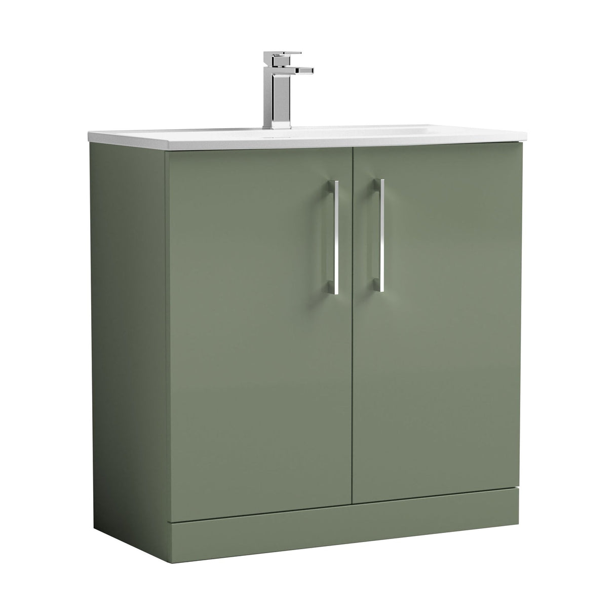 [BFLE805G] Balterley  Modern Bathroom 2 Soft Close Door Floor Standing Vanity Unit & Curved Basin, Satin Green, 800 mm - Cutout