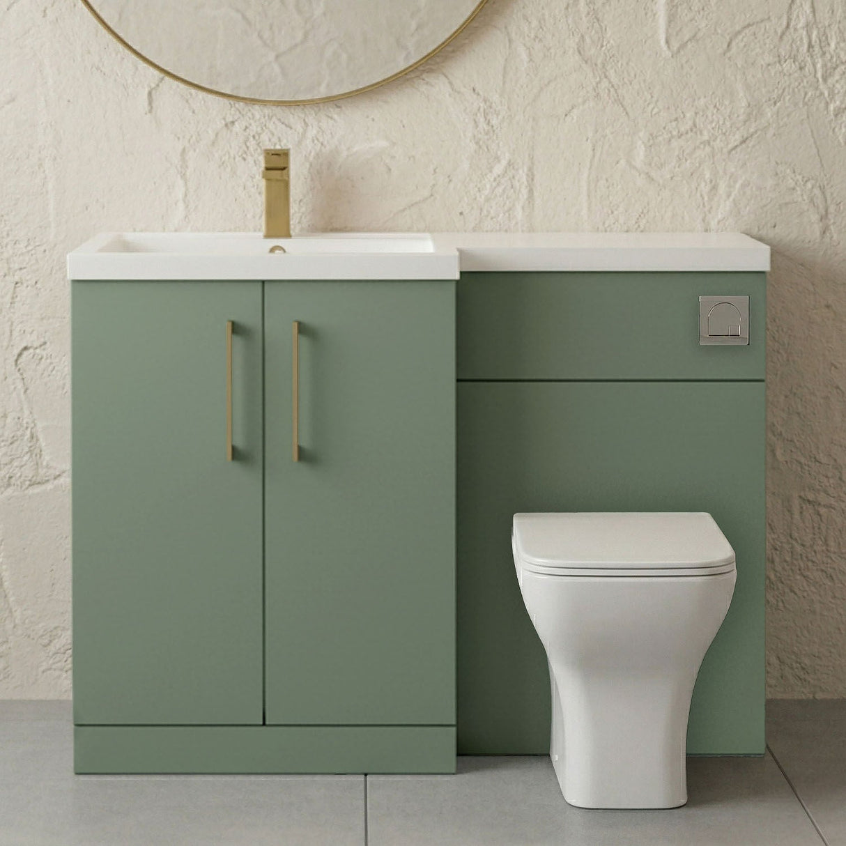 [BFLE811LH017] Bramshall Combination Vanity Unit with Basin & WC, Left Hand, 1100mm x 390mm - Choice of Colour and Handle Finish - Silo