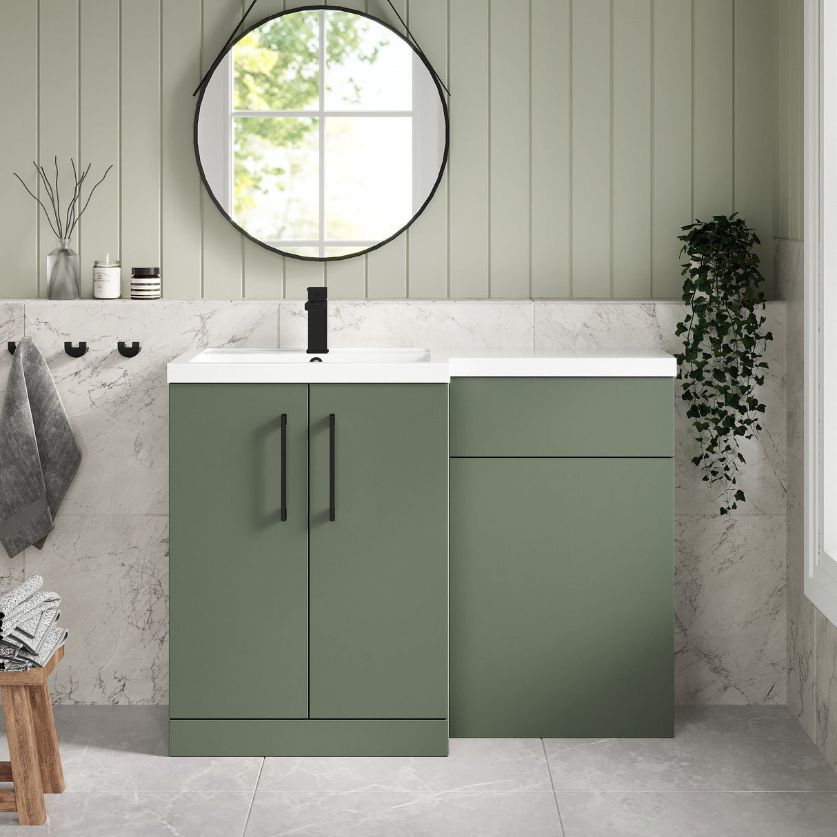 [BFLE811LH018] Bramshall Combination Vanity Unit with Basin & WC, Left Hand, 1100mm x 390mm - Choice of Colour and Handle Finish - Lifestyle 1
