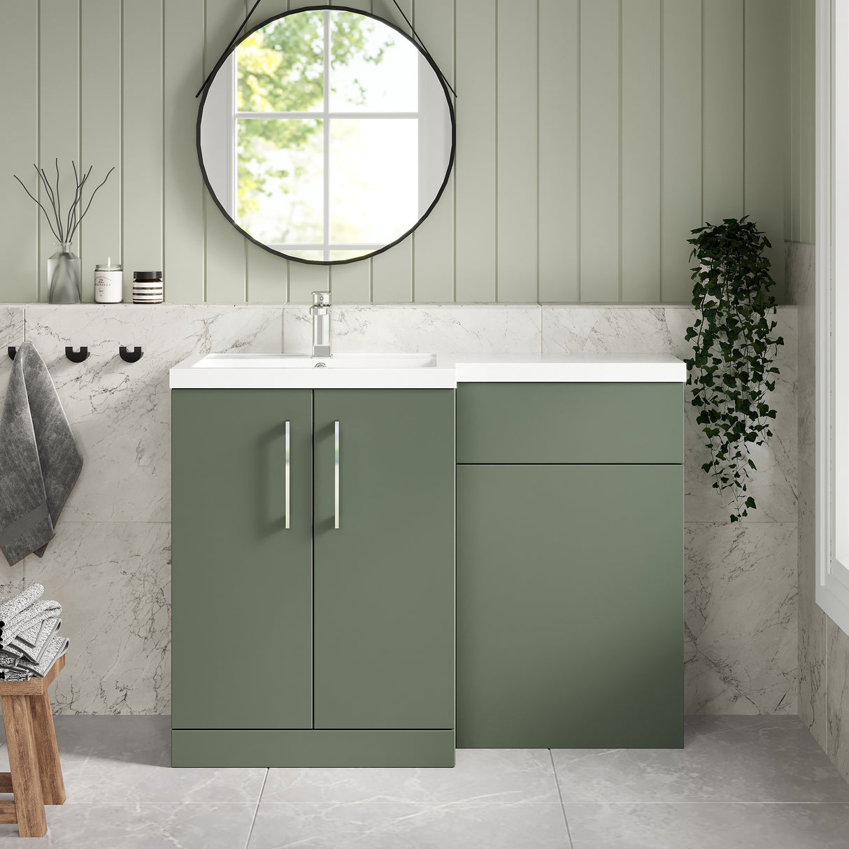 Bathroom Vanity Unit with Basin & WC Unit, Left Hand, 1100mm x 390mm - Choice of Colour