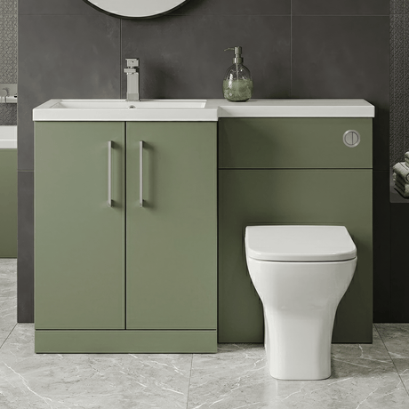[BFLE811L] Bramshall Combination Vanity Unit with Basin & WC, Left Hand, 1100mm x 390mm - Choice of Colour and Handle Finish - Silo