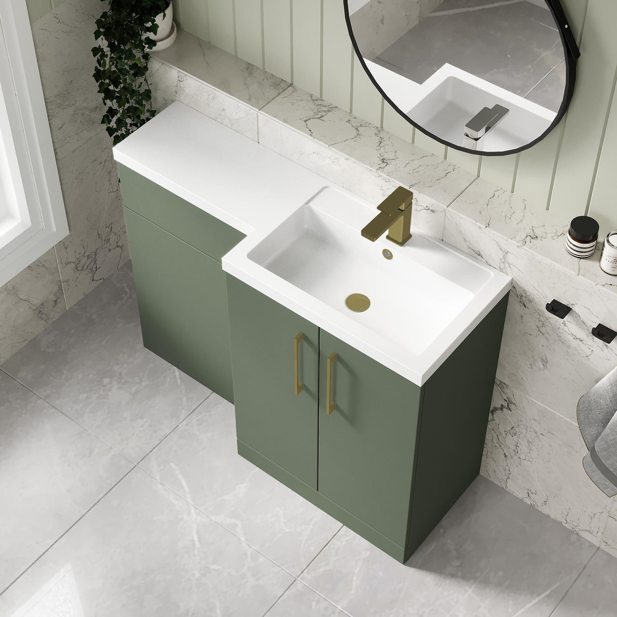 [BFLE811RH017] Bramshall Combination Vanity Unit with Basin & WC, Right Hand, 1100mm x 390mm - Choice of Colour and Handle Finish - Lifestyle 2