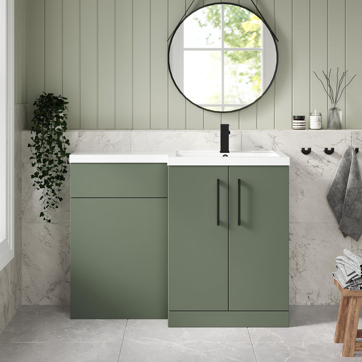 Bramshall Combination Vanity Unit with Basin & WC, Right Hand, 1100mm x 390mm - Choice of Colour and Handle Finish
