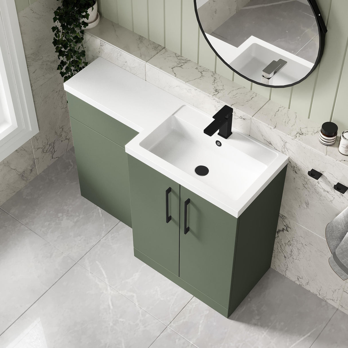 [BFLE811RH018] Bramshall Combination Vanity Unit with Basin & WC, Right Hand, 1100mm x 390mm - Choice of Colour and Handle Finish - Lifestyle 2