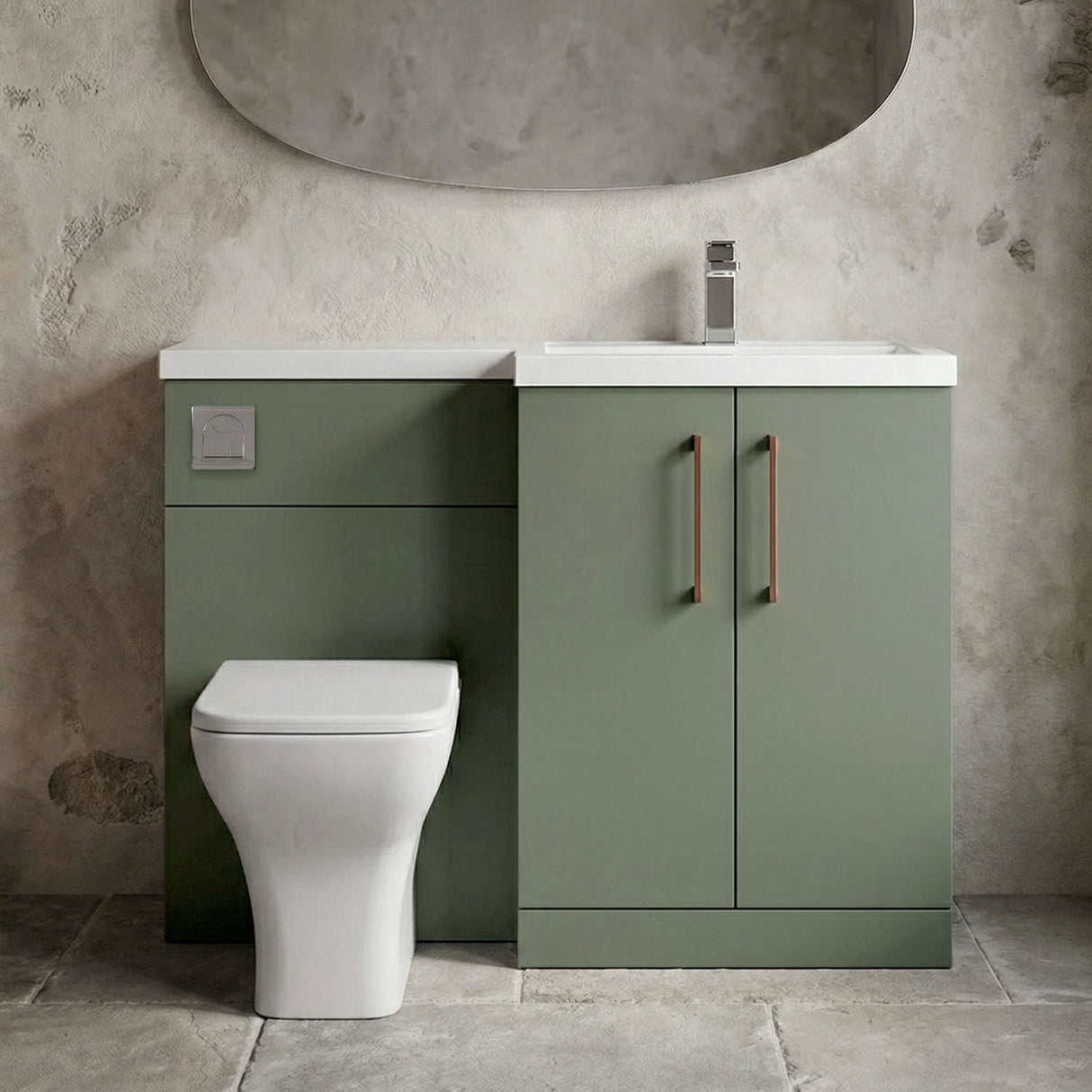 [BFLE811RH019] Bramshall Combination Vanity Unit with Basin & WC, Right Hand, 1100mm x 390mm - Choice of Colour and Handle Finish - Silo