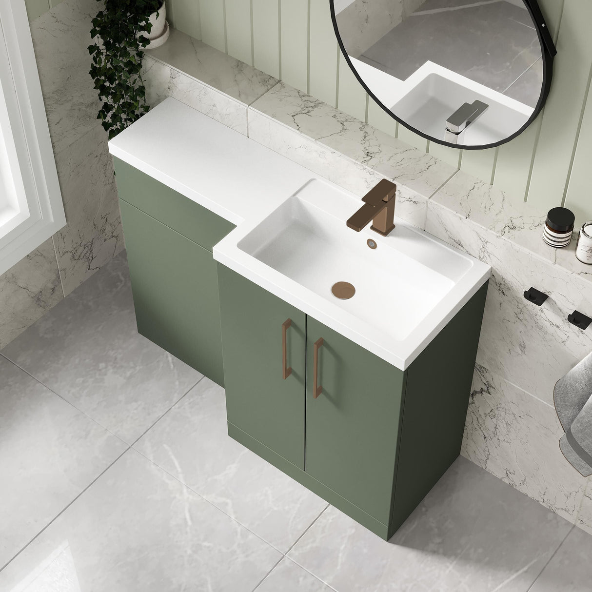 [BFLE811RH1516] Bramshall Combination Vanity Unit with Basin & WC, Right Hand, 1100mm x 390mm - Choice of Colour and Handle Finish - Lifestyle 2