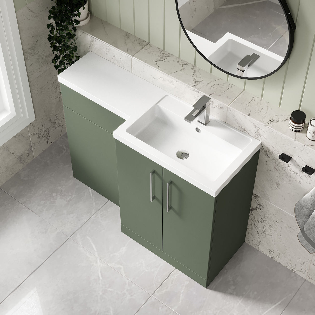 [BFLE811R] Bramshall Combination Vanity Unit with Basin & WC, Right Hand, 1100mm x 390mm - Choice of Colour and Handle Finish - Lifestyle 2