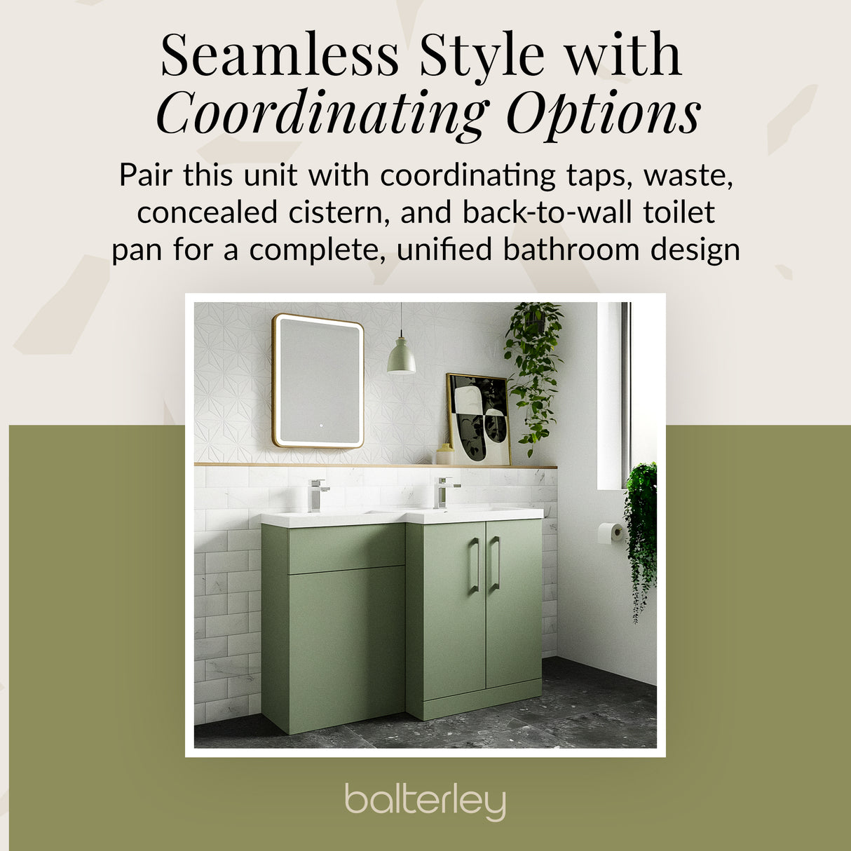Bathroom Vanity Unit with Basin & WC, Right Hand, 1100mm x 390mm - Choice of Colour