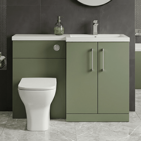 [BFLE811R] Bramshall Combination Vanity Unit with Basin & WC, Right Hand, 1100mm x 390mm - Choice of Colour and Handle Finish - Silo