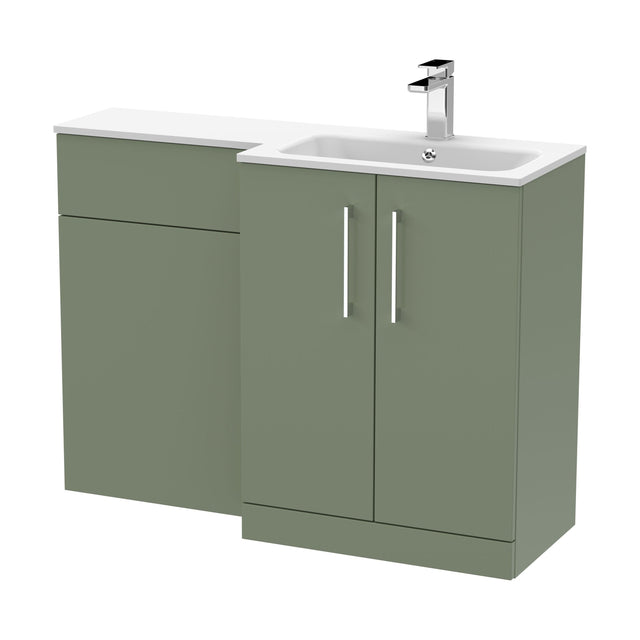 [BFLE812R] Bramshall Contemporary 2 Door Right-Hand Floor Standing Combination Unit with Stone Basin, Satin Green, 1100mm - Cutout