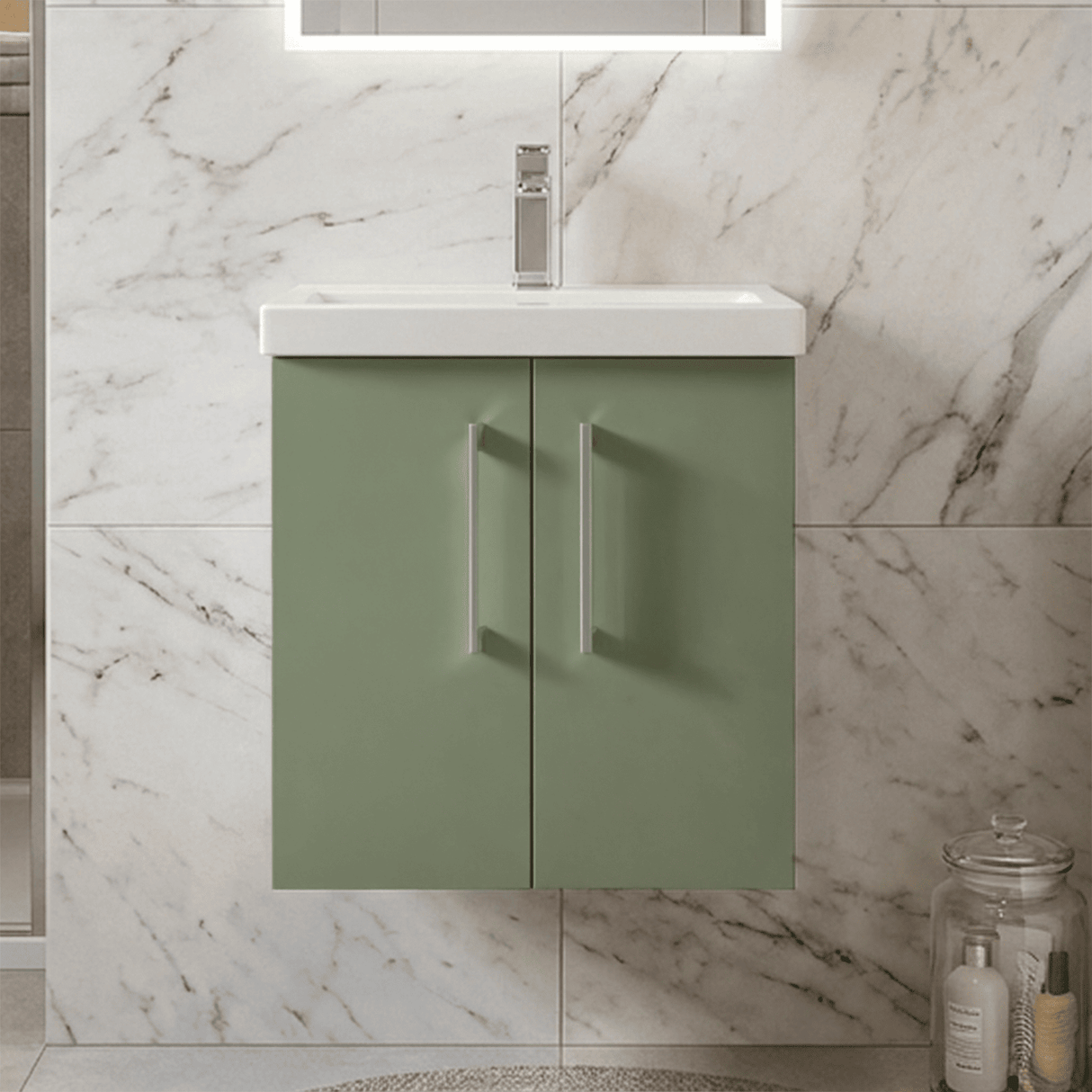 [BFLE821A] Bramshall Contemporary 2 Door Wall Hung Vanity Basin Unit with Mid-Edge Basin, Choice of Size and Colour - Silo