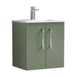 [BFLE821B] Balterley Contemporary Bathroom 2 Soft Close Door & Minimalist Wall Hung Vanity Unit Basin, Satin Green, 500mm - Cutout