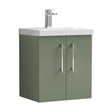 [BFLE821D] Balterley  Contemporary Bathroom 2-Door Wall-Hung Thin-Edge Vanity Unit Basin, Satin Green, 500mm - Cutout
