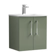 [BFLE821G] Balterley  Modern Bathroom 2 Soft Close Door Wall Hung Vanity Unit & Curved Basin, Satin Green, 500mm - Cutout