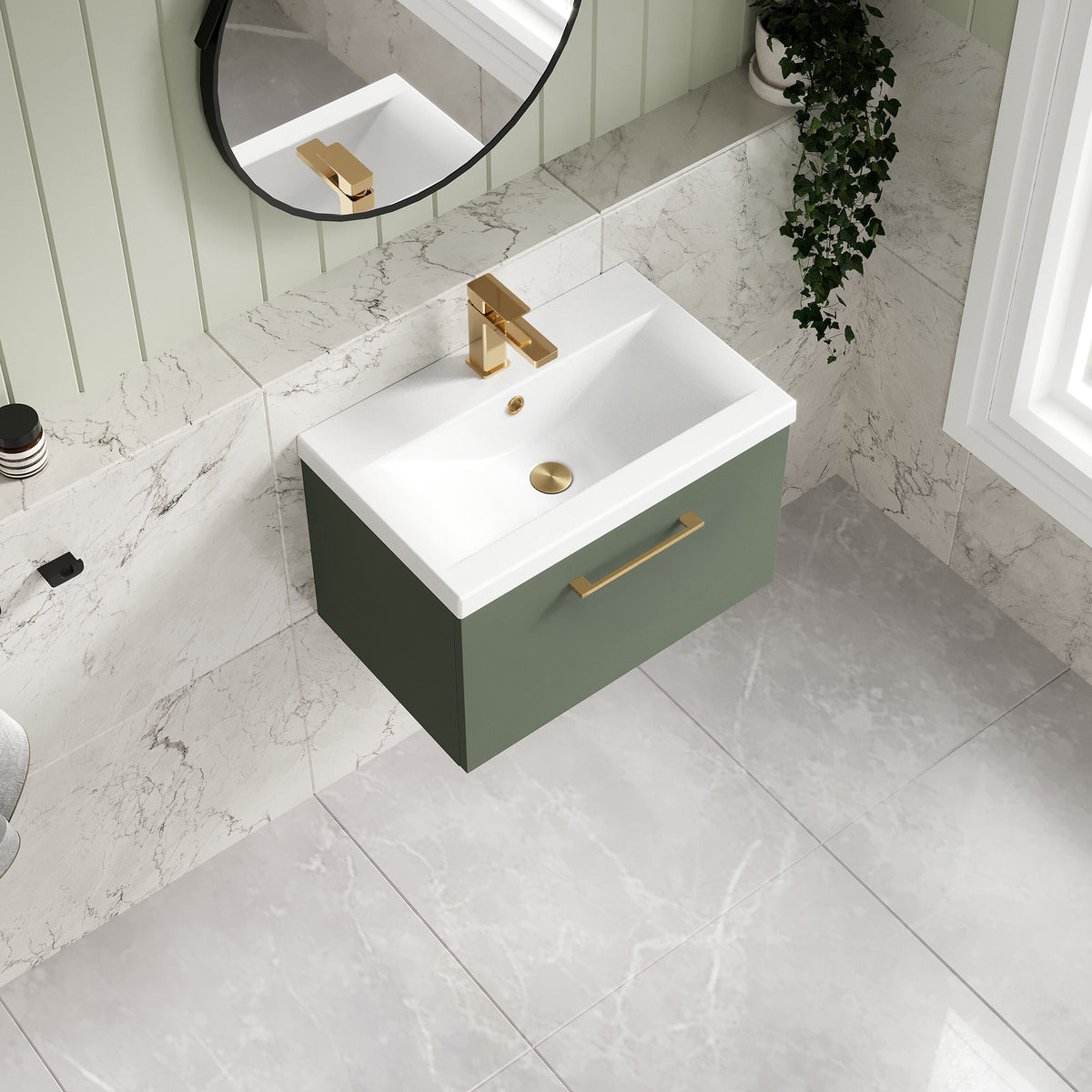 [BFLE822AH017] Bramshall Wall Hung 1 Drawer Vanity Unit with Mid-Edge Ceramic Basin 600mm - Lifestyle 2