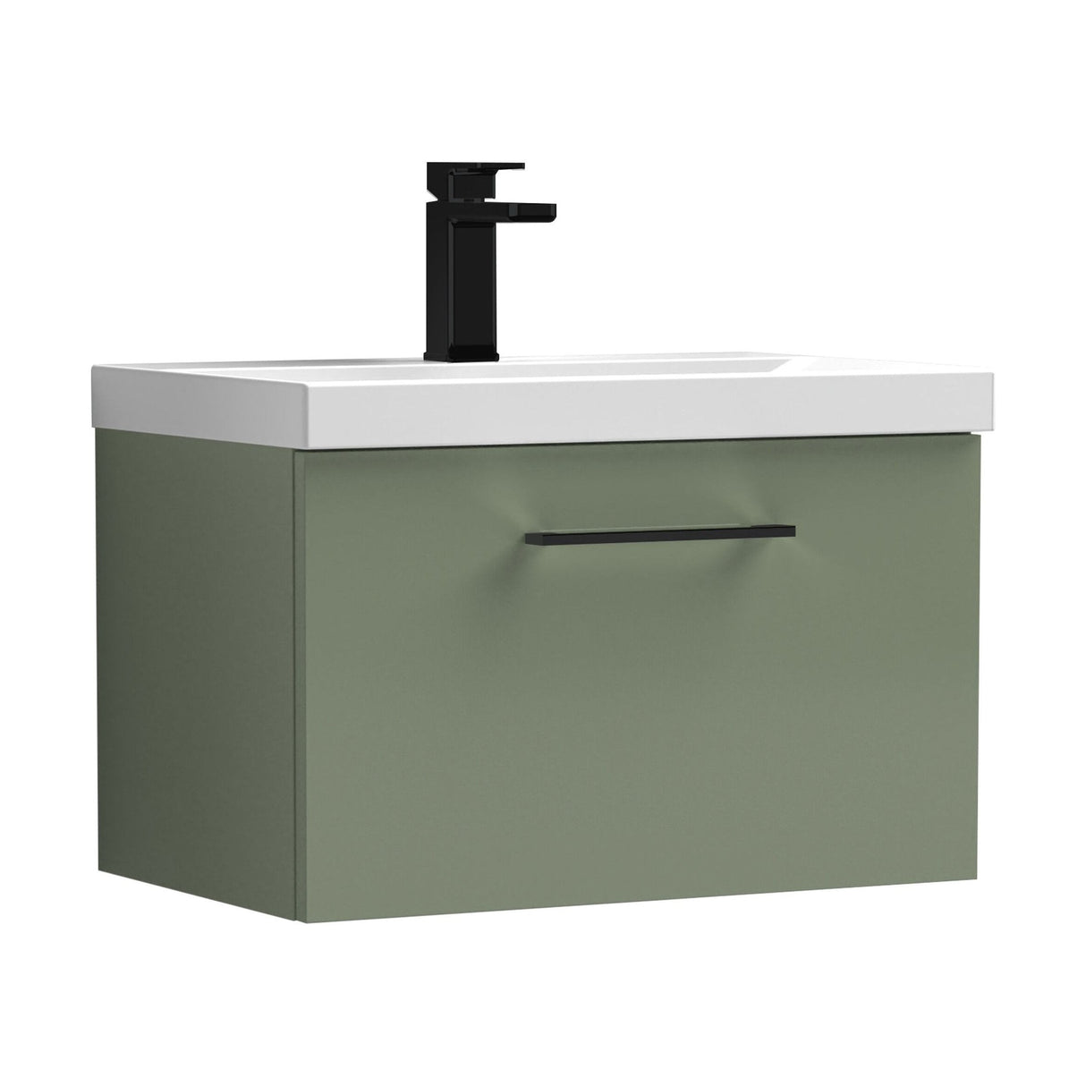 [BFLE822AH018] Bramshall Wall Hung 1 Drawer Vanity Unit with Mid-Edge Ceramic Basin - Choice of Colour, Handle Finish and Size - Cutout