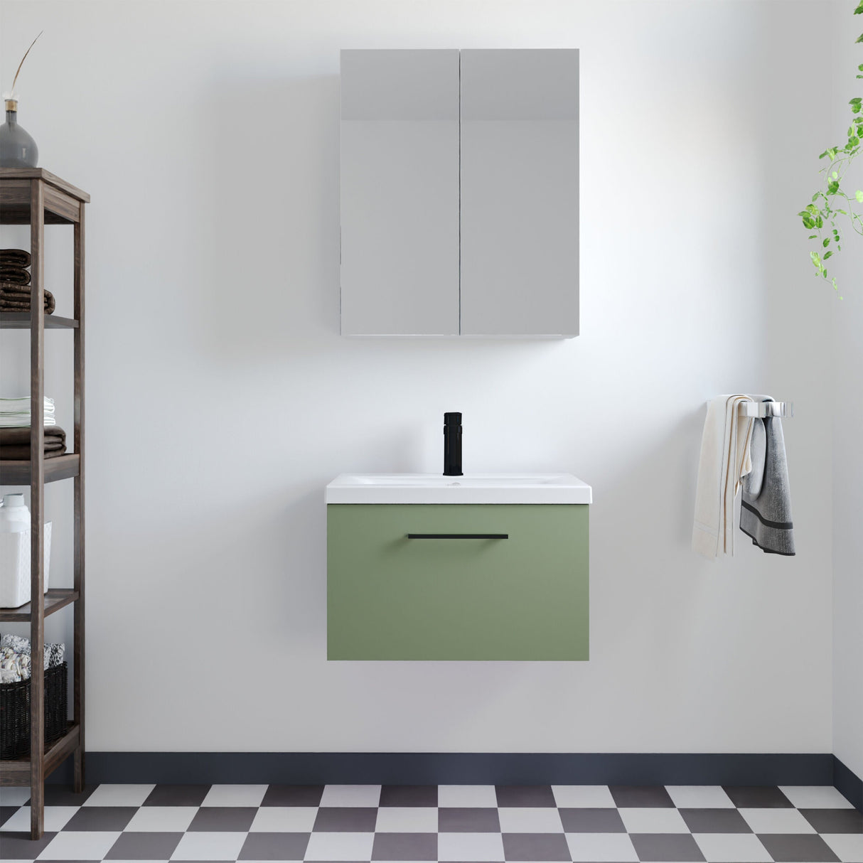[BFLE822AH018] Bramshall Wall Hung 1 Drawer Vanity Unit with Mid-Edge Ceramic Basin - Choice of Colour, Handle Finish and Size - Lifestyle 1