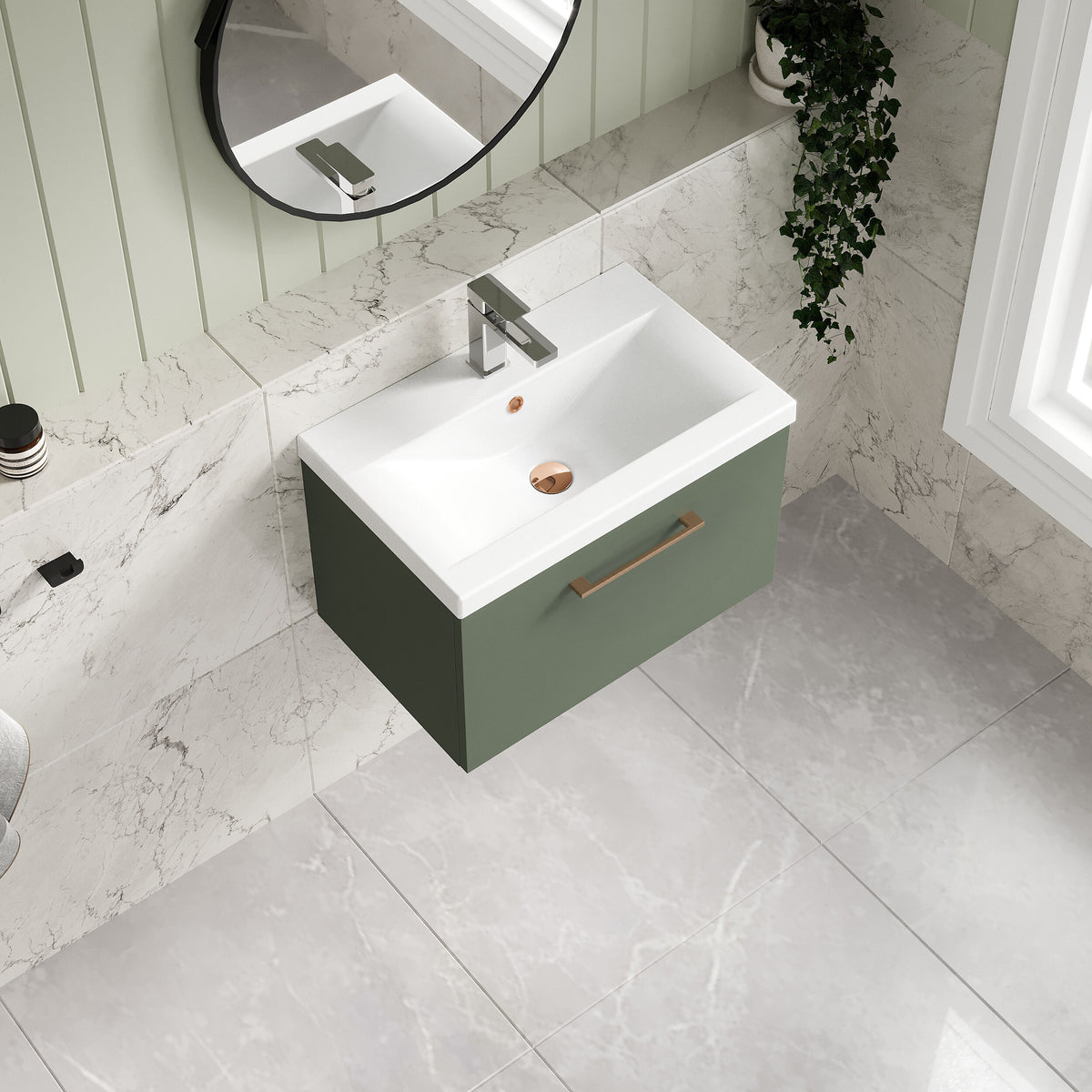 [BFLE822AH019] Bramshall Wall Hung 1 Drawer Vanity Unit with Mid-Edge Ceramic Basin 600mm - Lifestyle 2