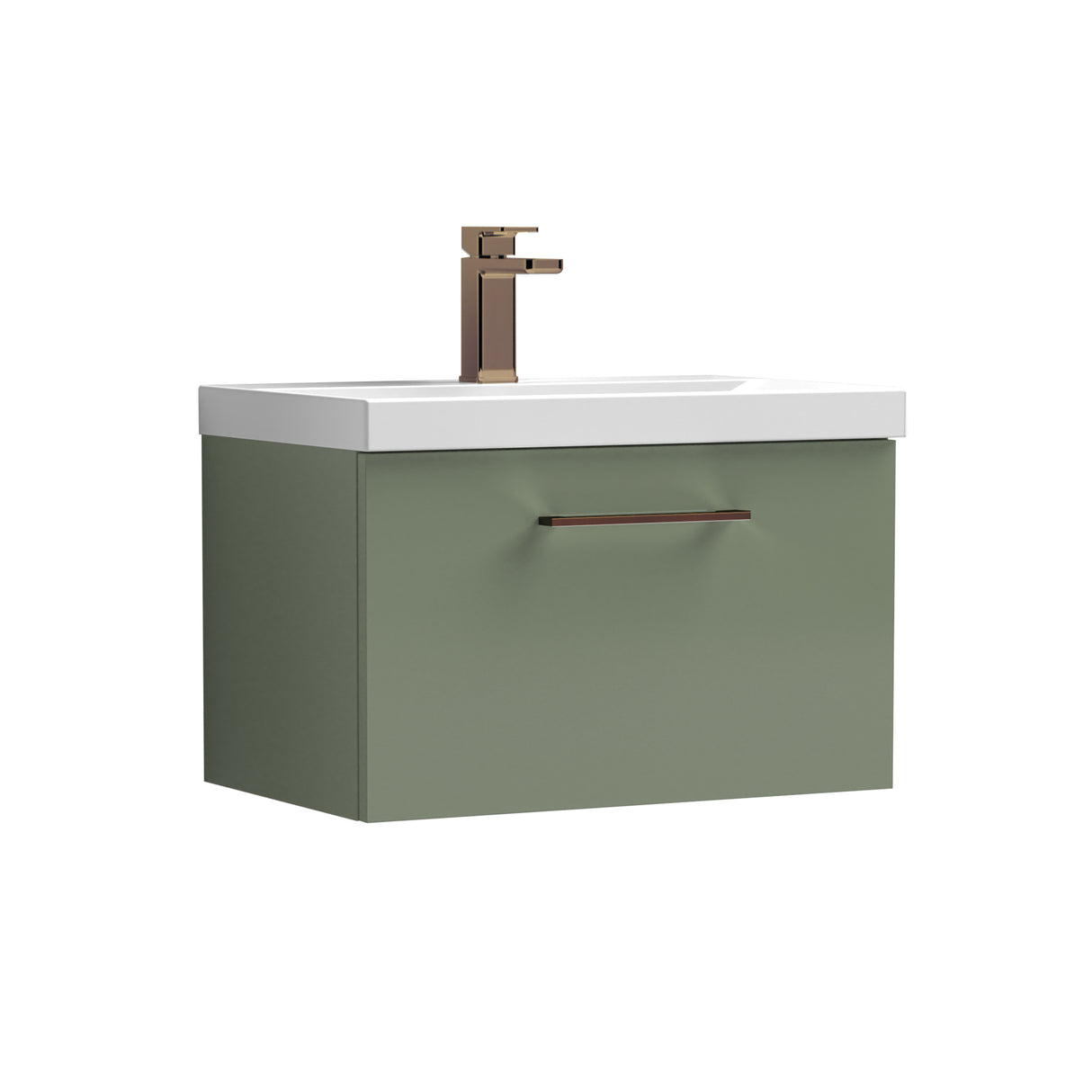 Wall Hung 1 Drawer Vanity Unit with Mid-Edge Ceramic Basin - Choice of Colour, Handle Finish and Size