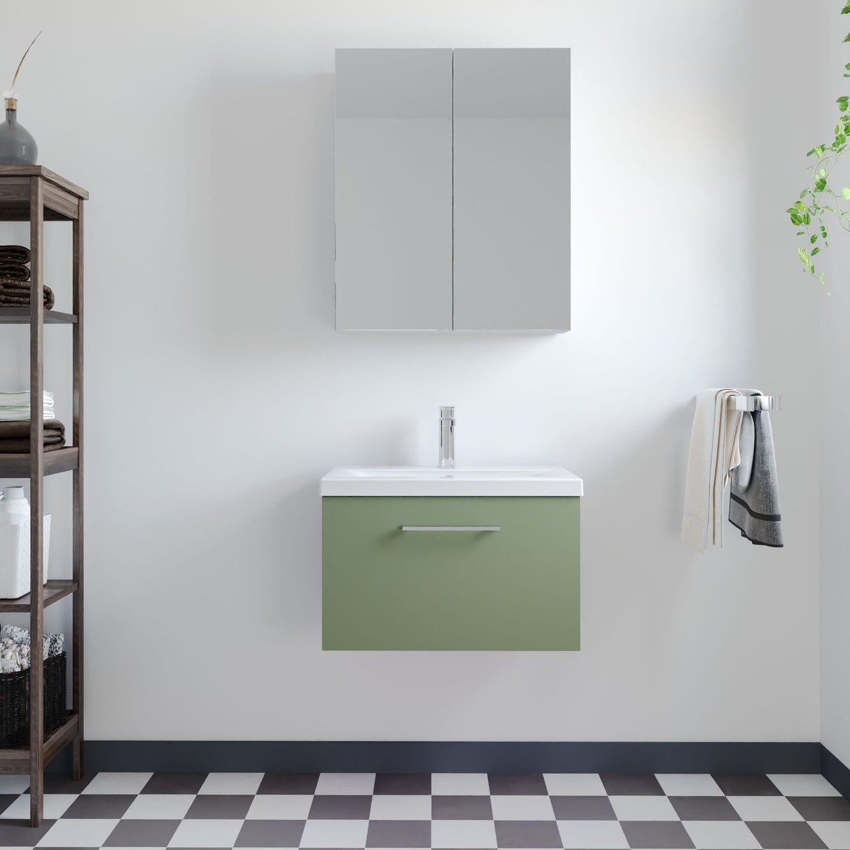 [BFLE822A] Bramshall Wall Hung 1 Drawer Vanity Unit with Mid-Edge Ceramic Basin - Choice of Colour, Handle Finish and Size - Lifestyle 1