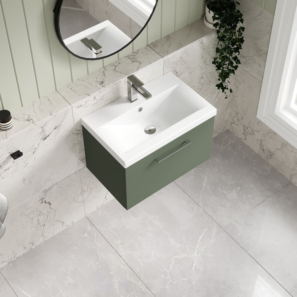[BFLE822A] Bramshall Wall Hung 1 Drawer Vanity Unit with Mid-Edge Ceramic Basin 600mm - Lifestyle 2